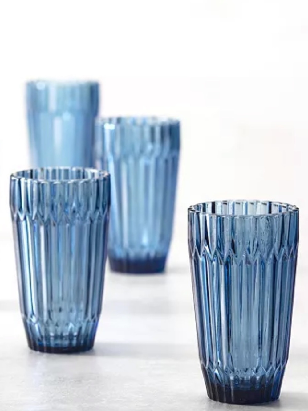 New! Crate&Barrel Amalfi Blue Faceted Highball Glass Set of 4